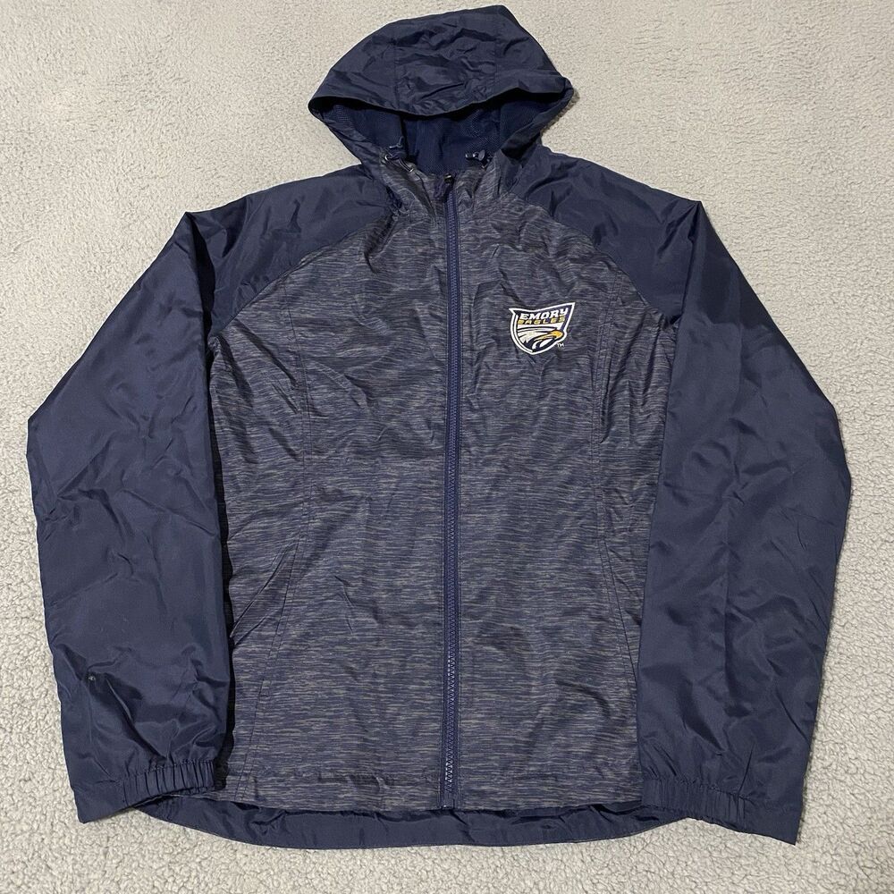 Emory University Eagles Jacket Women Small Blue Sport Tek Hooded Windbreaker Zip